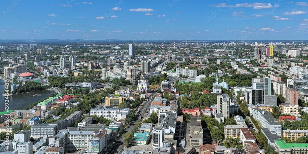 Panorama of Yekaterinburg from the observation deck of the Vysotsky skyscraper, Russia
