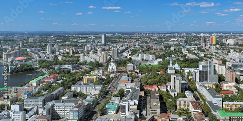 Panorama of Yekaterinburg from the observation deck of the Vysotsky skyscraper, Russia