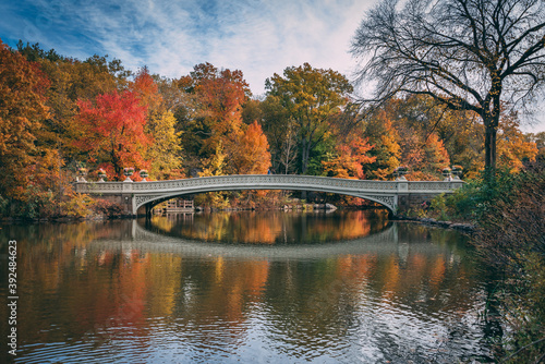 The Bow Bridge with autumn color, in Central Park, Manhattan, New York City