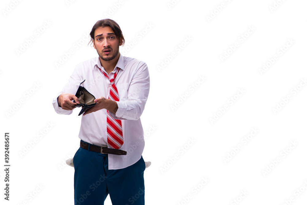 Unhappy young male employee in bankruptcy concept Unhappy young male employee in bankruptcy concept