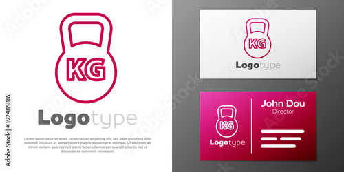 Logotype line Kettlebell icon isolated on white background. Sport equipment. Logo design template element. Vector.