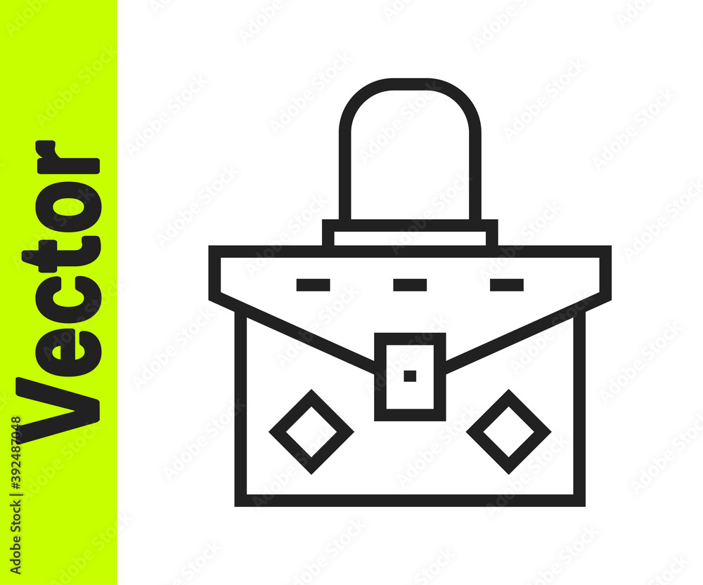 Black line Handbag icon isolated on white background. Female handbag sign. Glamour casual baggage symbol. Vector. Black line Handbag icon isolated on white background. Female handbag sign. Glamour casual baggage symbol. Vector.