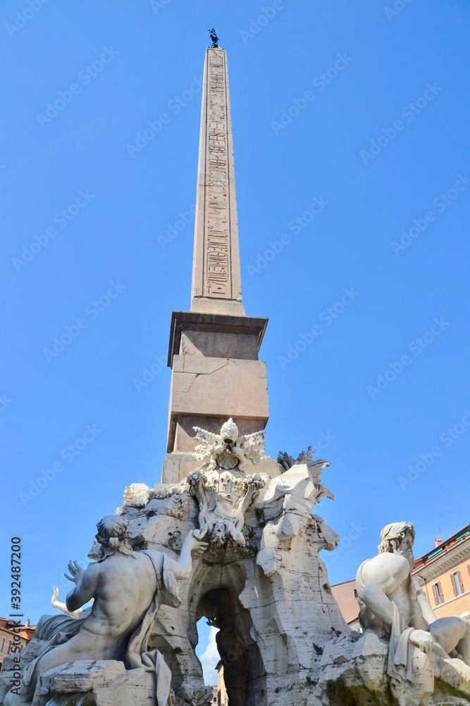 The Obelisk at the Fountain of the Four Rivers by Bernini in the Piazza Navona Rome Italy