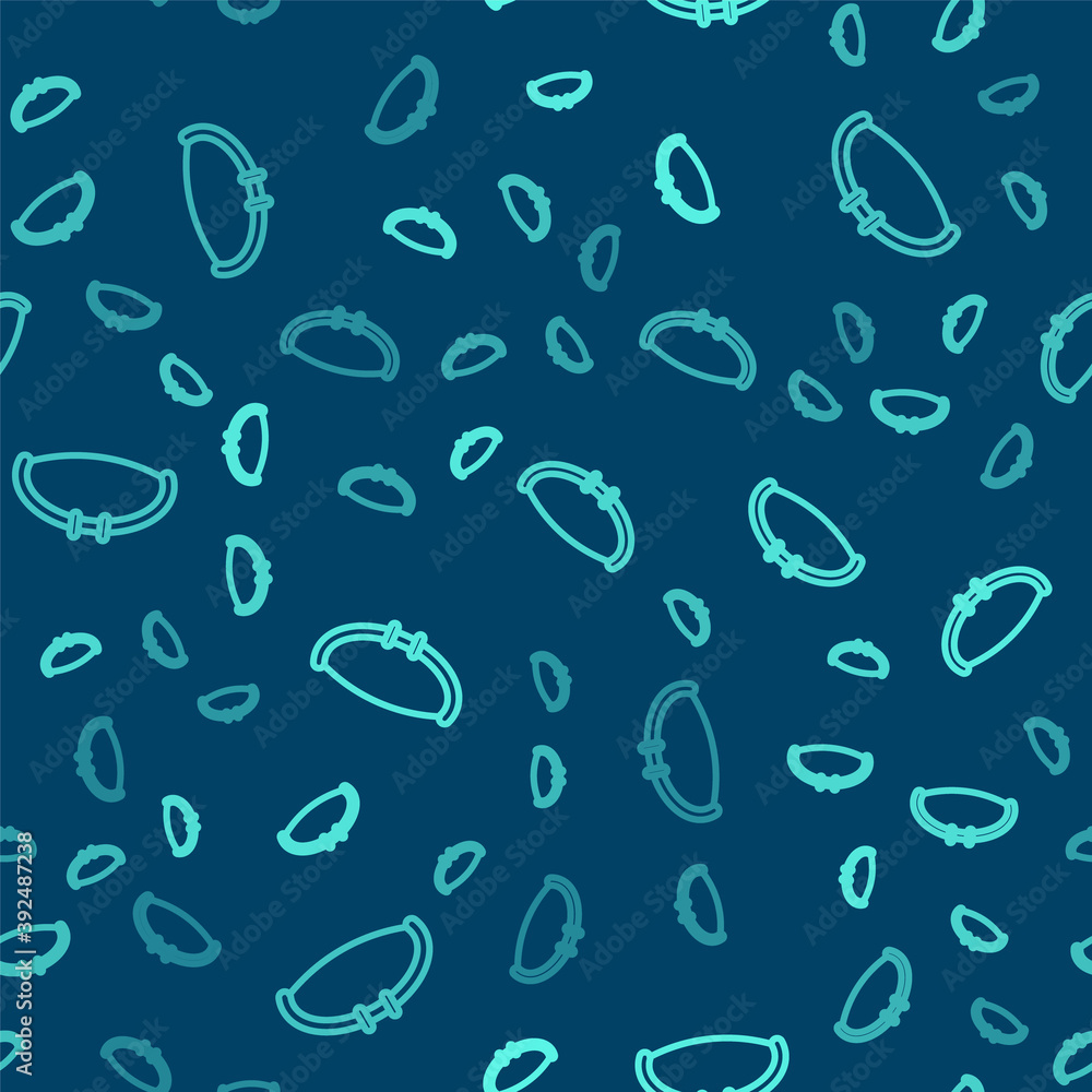 Green line Medieval bow icon isolated seamless pattern on blue background. Medieval weapon. Vector. Green line Medieval bow icon isolated seamless pattern on blue background. Medieval weapon. Vector.