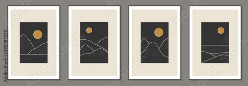 Set of trendy minimalist landscape abstract contemporary collages design