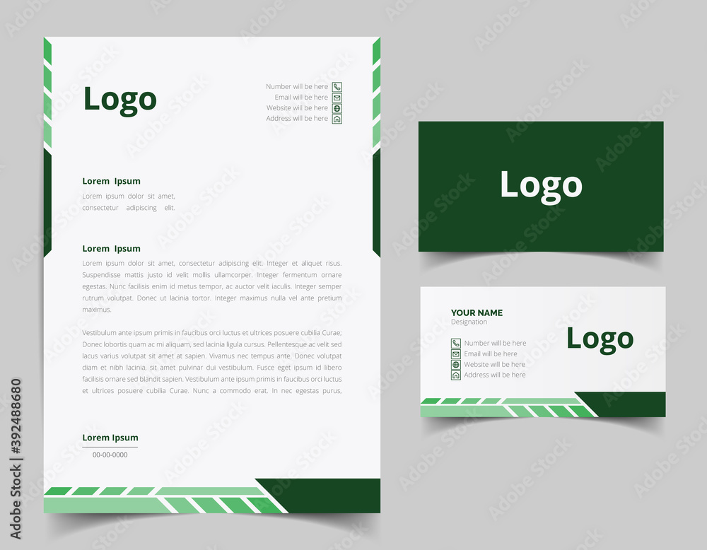 Letterhead template design and business card set design. corporate style set for business. full vector file