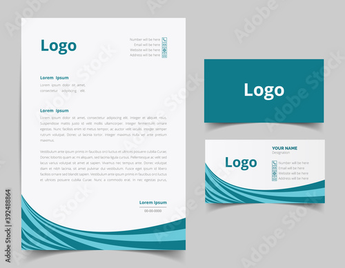 Letterhead template design and business card set design. corporate style set for business. full vector file
