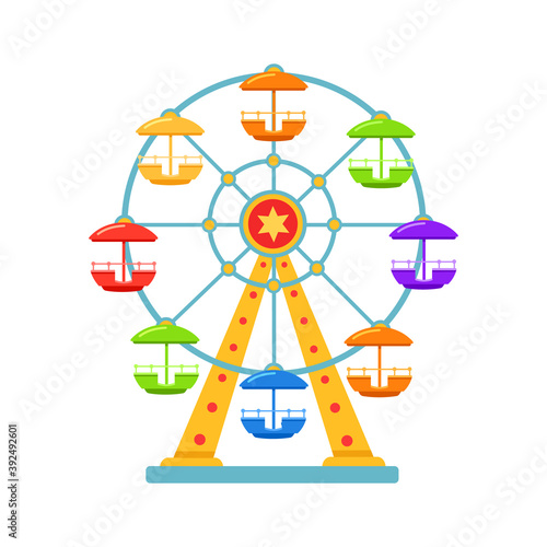 Ferris wheel. Amusement park attraction. Isolated design element, icon. Fair, carnival, festival. Vector illustration.