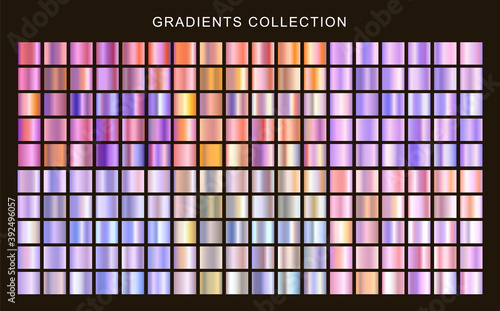 Set of metallic gradients. Purple gradients. Collection holographic textures.
