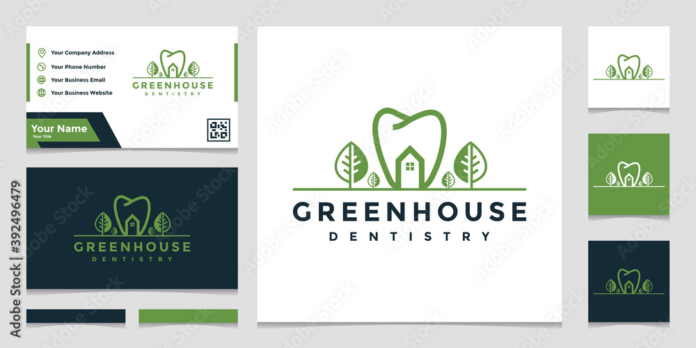 Greenhouse dentistry logo template with business card design