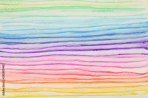 Abstract rainbow acrylic and watercolor wave strip line painting background. Texture paper.