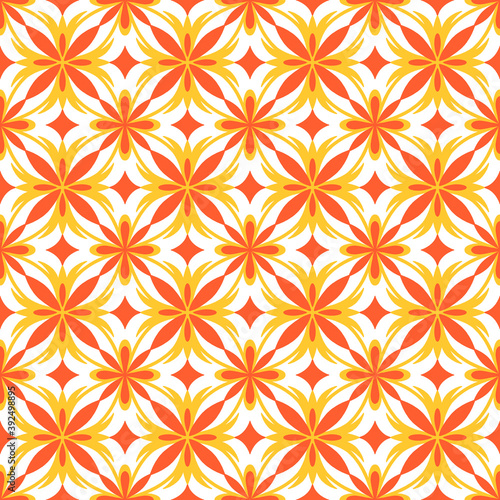 Geometric seamless pattern, orange and yellow on a white background. Textile pattern