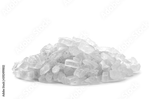 Sea salt crystals isolated on white background. Clipping path included
