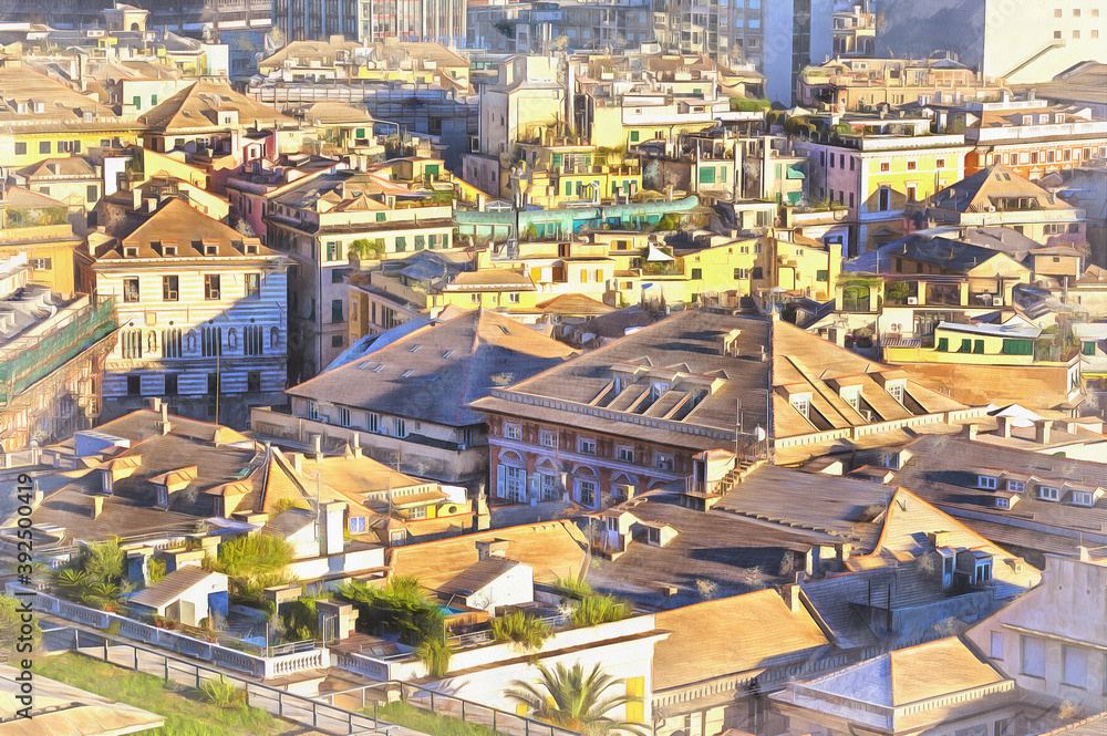 Fototapeta premium Cityscape from Peralto colorful painting