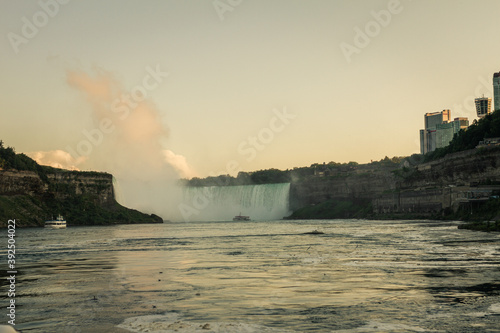 Panorama view of Niagara falls shooted from Canadian sightseeing boat on niagara river