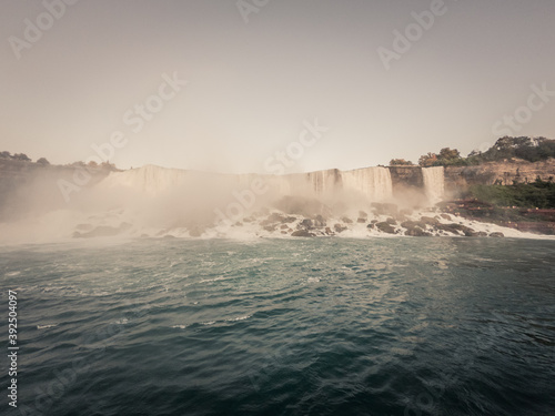 Close up of American waterfalls shooted from boat sailing Niagara river