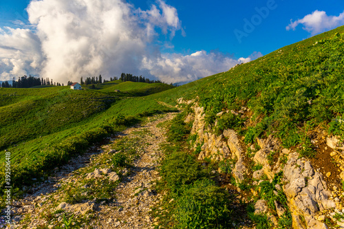 Scenery mountain landscape at Caucasus mountains with road track