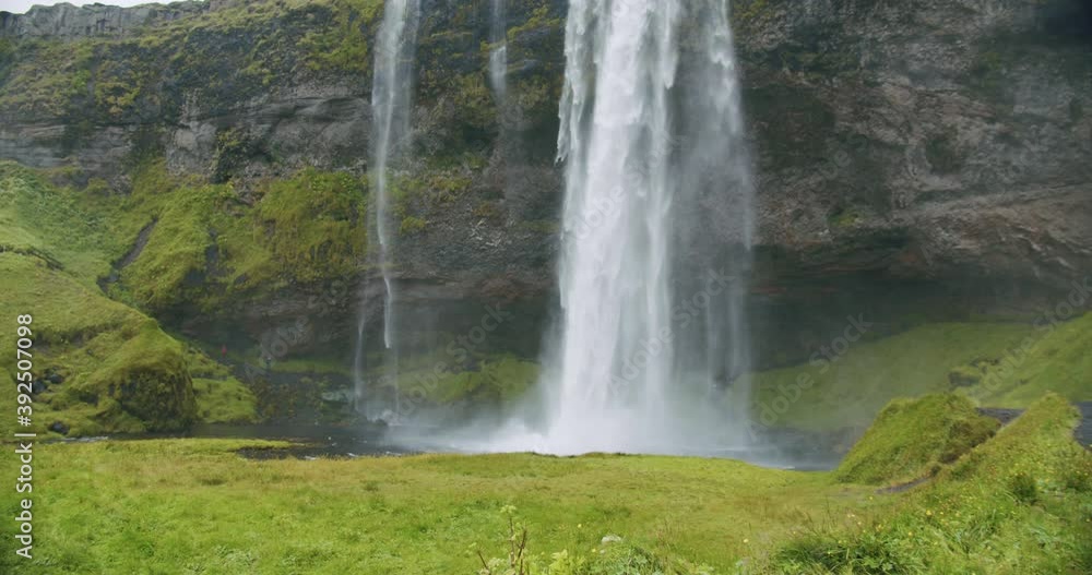 Closeup of Seljalandfoss waterfall Iceland in rainy moody weather. Closeup of Seljalandfoss waterfall Iceland in rainy moody weather.