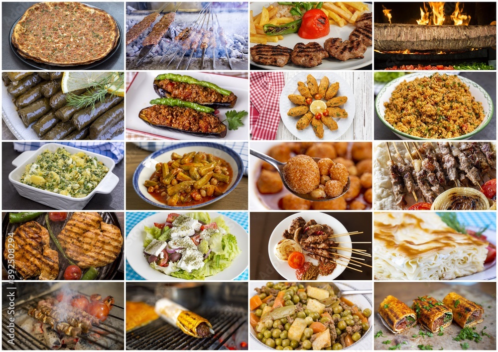 Traditional delicious Turkish foods collage