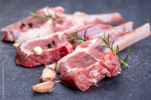 Raw lamb chops, food concept photo
