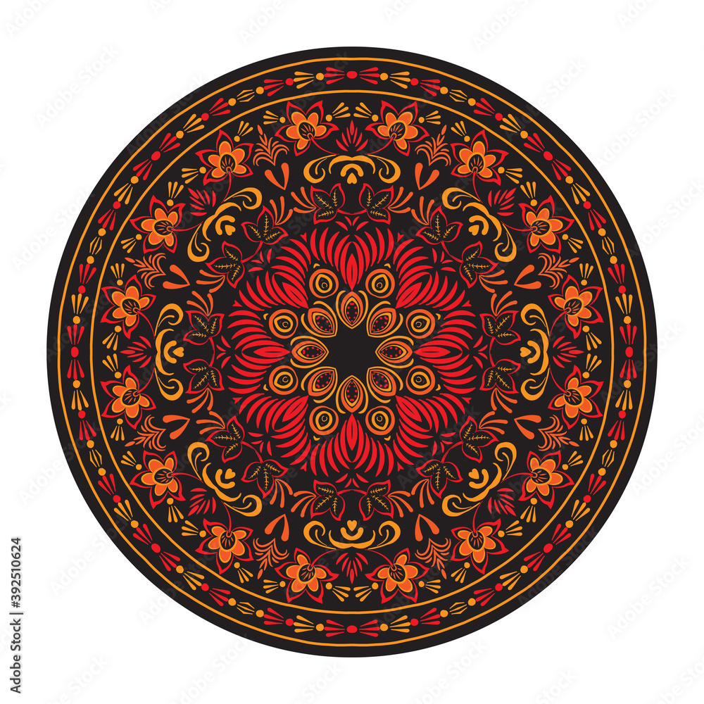 Round ornamental pattern. Insulated decorative element for card design, t-shirt printing, ceramic tiles and plates Round ornamental pattern. Insulated decorative element for card design, t-shirt printing, ceramic tiles and plates