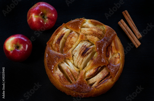 Typical apple pie with cinnamon