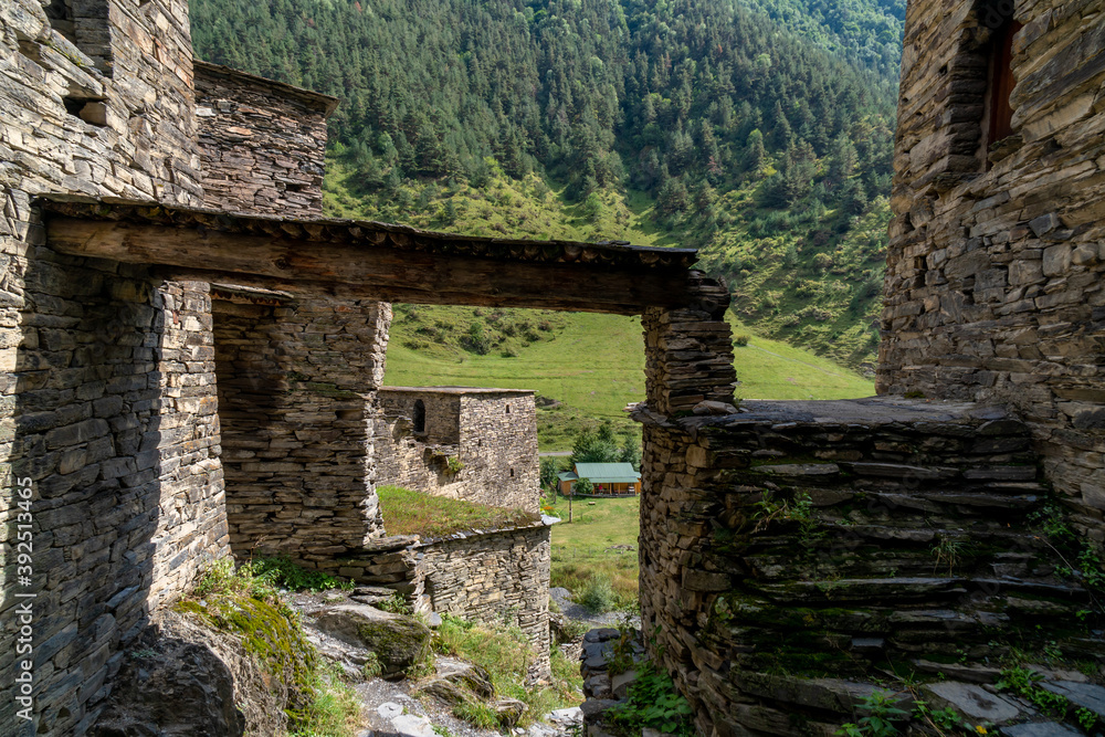 Old Fortress in mountain village Shatili, ruins of medieval castle Old Fortress in mountain village Shatili, ruins of medieval castle