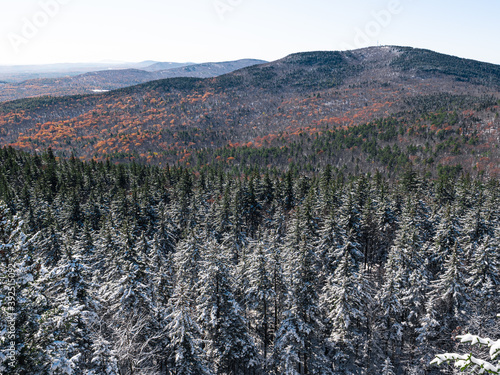 Snow on the Wapack Range as seen from the cliffs on North Pack Monadnock in Greenfield New Hampshire