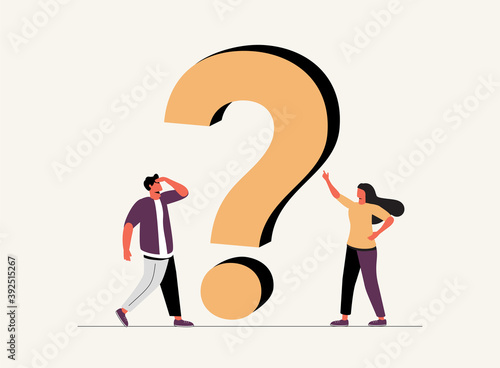 Vector illustration, concept illustration of people frequently asked questions around question marks, answer to question