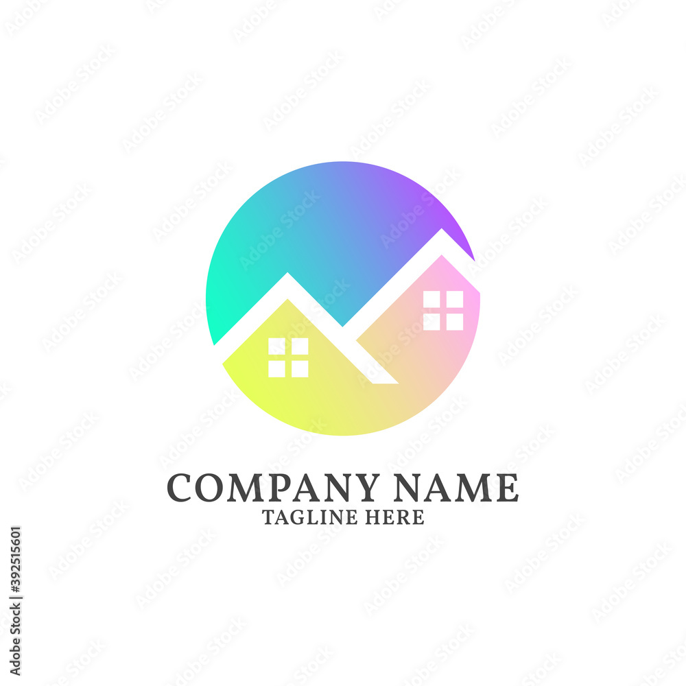 home building icon with modern trendy color circle house logo for real estate, construction, property rent, architecture, villa, city scape