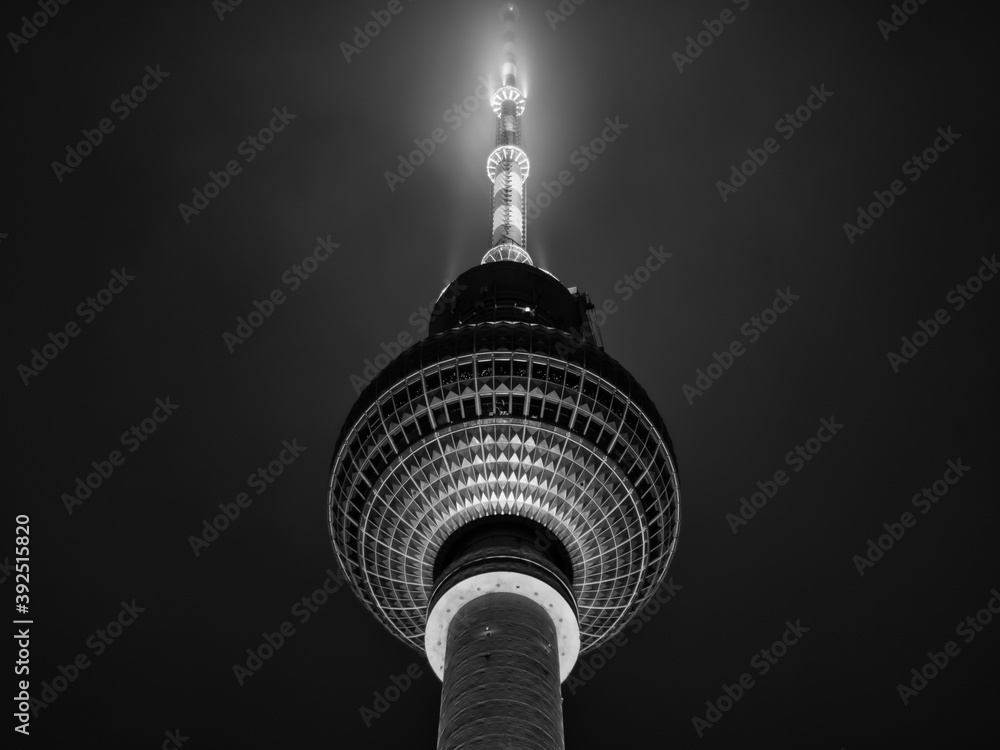 The Berlin TV tower in black and white