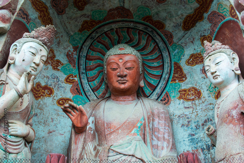 Close-up of various dynasties Buddha in maijishan grottoes