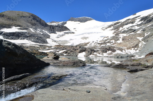 Lac and glacier of l Apont in the Vanoise National Park  France