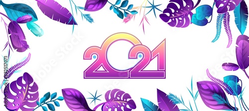 2021 tropical leaves horizontal calendar vector