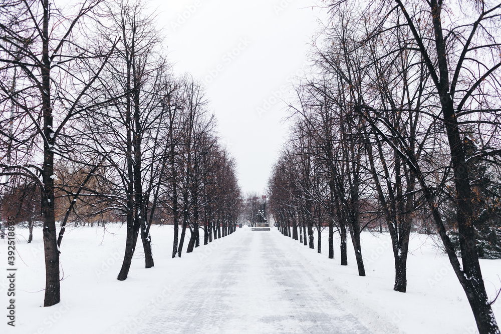 Russian winter, river bridge in the Park.Snow and ice on the road. Russian winter, river bridge in the Park.Snow and ice on the road.