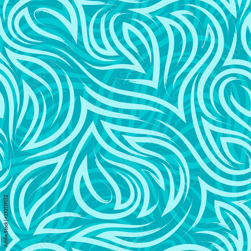 turquoise flowing lines and corners vector seamless pattern on a marine background with a light pattern.Elegant flowing texture and stripes of brush strokes