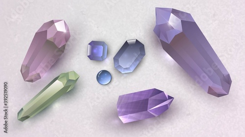 Vector illustration with different crystals. Magic semi-precious stones
