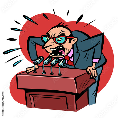 angry aggressive speaker man on the podium