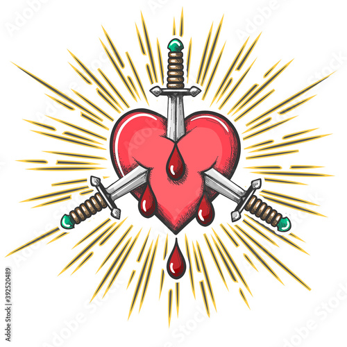 Bleeding Heart Pierced by Daggers Tattoo
