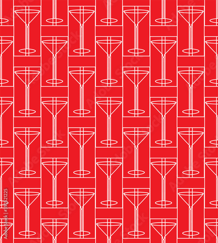 Geometric seamless pattern. Illustration of cocktail glass, alcoholic drink, dry Martini. Stylish monochrome white thin outline texture. Transparent background. Vector