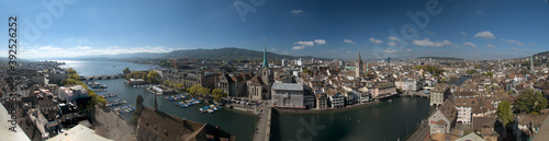 View of Zürich from the Great Minster on a sunny Autumn day