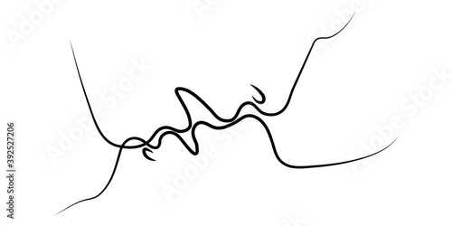Kiss. A passionate kiss of a couple in love with a pair of continuous lines. The contour silhouette of the faces of lovers during a passionate kiss. Black and white. A pair of lovers. Vector illustrat