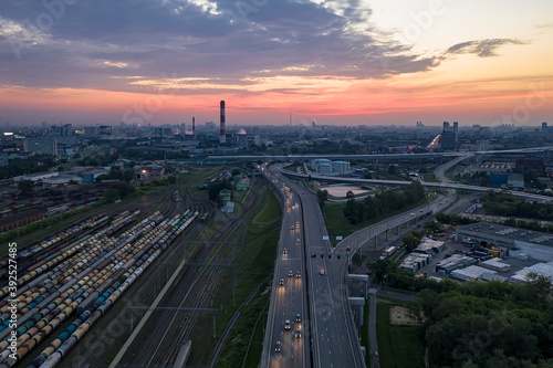 Aerial view of the  new highway running through the former industrial zone © alex57111