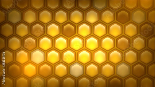 Vector background with honeycomb with honey, yellow shiny hexagons or bee hive