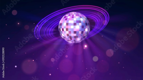 Disco ball in planet shape, disco or night club background
