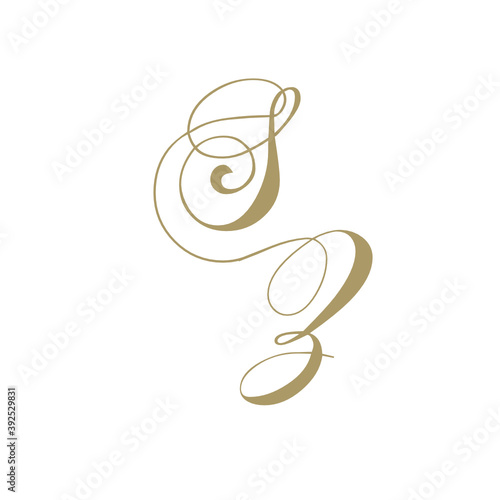 gold monogram script letters s and z