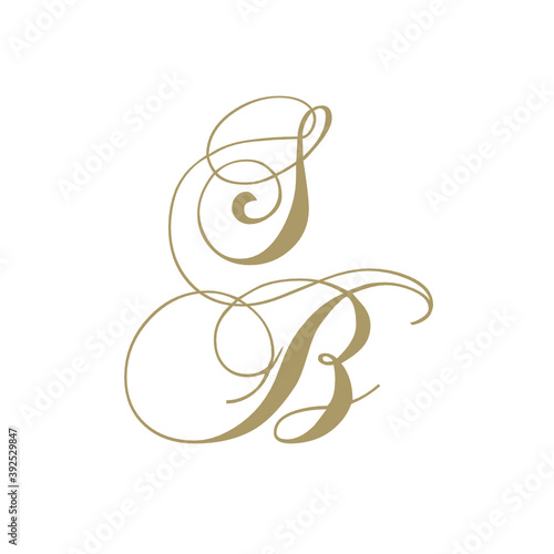 gold monogram script letters s and b