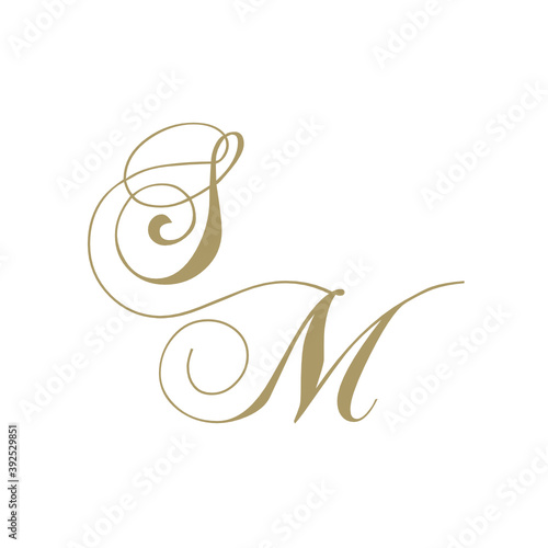 gold monogram script letters s and m
