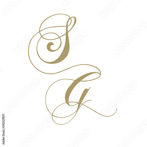 gold monogram script letters s and g
