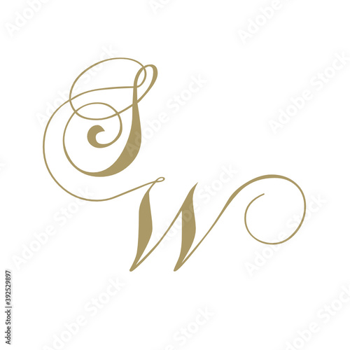 gold monogram script letters s and w